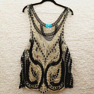 Cami Tank Top Size 2XL Gold Black Metallic Goth Lace Flappercore Fairy Mob Wife
